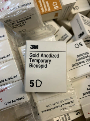3M ESPE Gold Anodized Temporary Bicuspid (5 crowns per Box) Lot of 127 Boxes - HUBdental.com