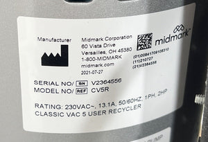 Midmark CV5R Vacuum Motor 2HP 230v Mfg Date 7/2021 Only 1365 hours! Clean!!! - HUBdental.com