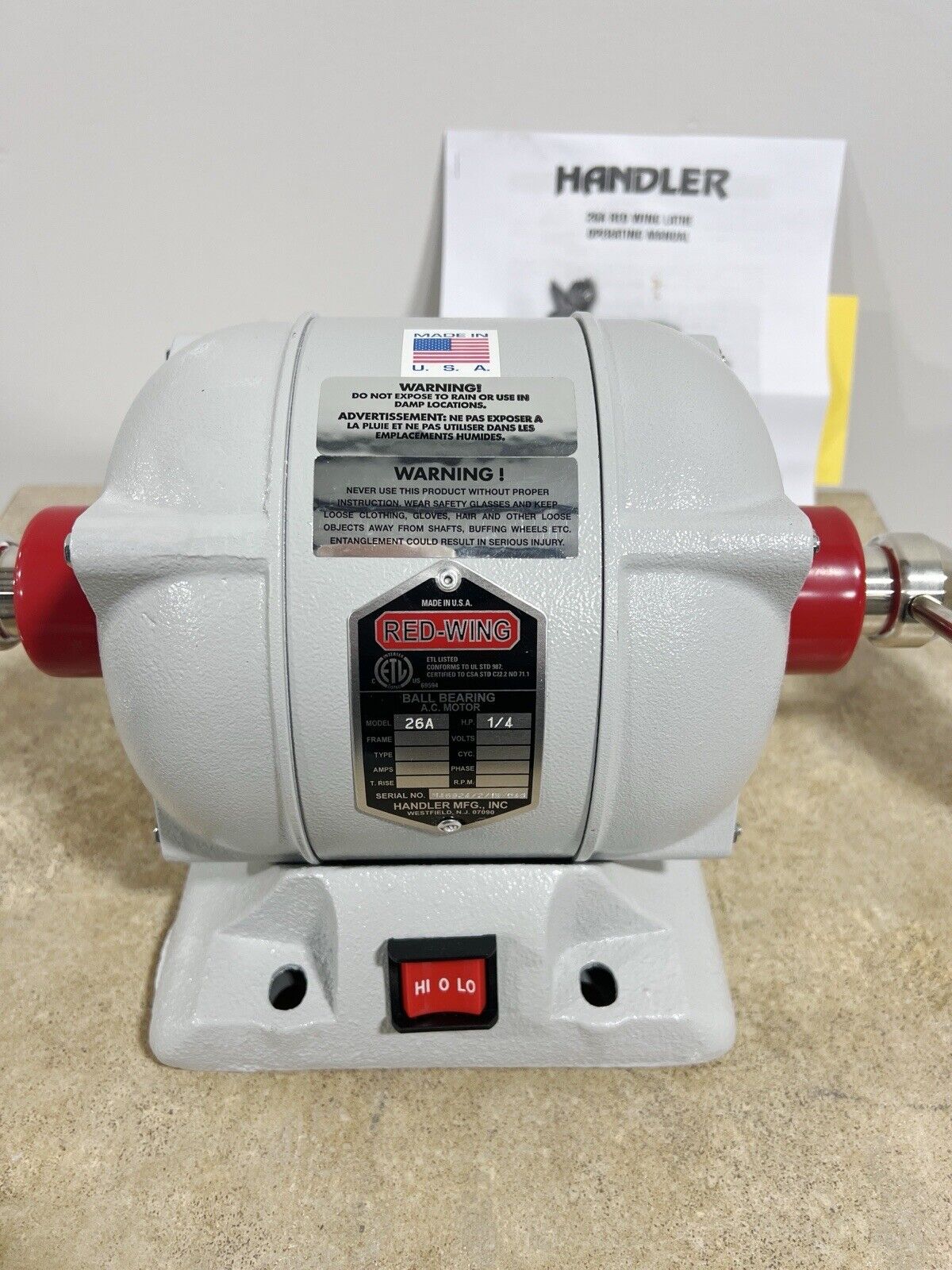 RedWing Handler Dental Lathe Polishing Grinder Buffer 26A 1/4 HP AC M