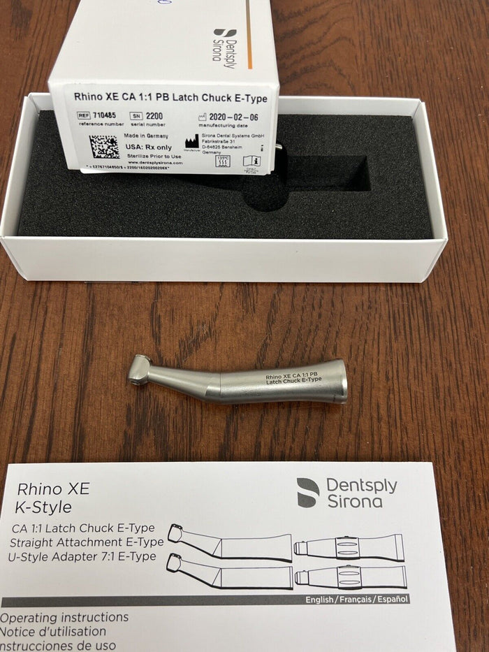 Dentsply Midwest Rhino XE Contra Angle 1:1 PB Latch Chuck E-Type S/n 2200 Clean!