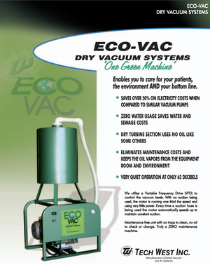 New Tech West Dental Eco Vac Dry Vacuum System 1 HP VPD2S2 2-3 Users 5 yr War. - HUBdental.com