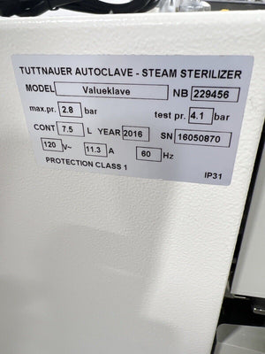 Tuttnauer 1730 Valueklave Manual Autoclave 1730M  S/n 16050870 Very Clean!!! - HUBdental.com