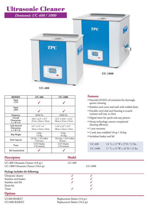 Ultrasonic Cleaner UC-1000 TPC Advanced Dental Dentsonic 10.6 qt w/Basket **NEW - HUBdental.com